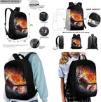 Rnyleeg Fire American Football Backpack for Boys with Lunch Box Novelty Elementary School Bag Set Lightweight Bookbag Set of 3 for Kids Back to School Gifts