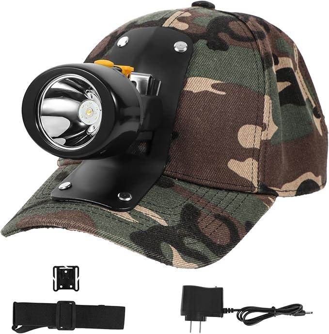 High Lumens LED Mining Headlamp with Hat - Waterproof, Durable, Long-Lasting Rechargeable Headlight, Adjustable Strap, Perfect for Miners Camping Hiking (KL2.8 Black-Yellow Button with Hat)