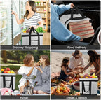 mosago Commercial Insulated Food Delivery Bag 39L, Heavy Duty Thermal Catering Tote with Zipper, Leakproof Hot & Cold Transport Bag for Restaurant & Professional Drivers, Grey