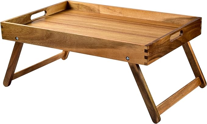 Extra Large Folding Bed Tray Table, 22’’ x 14’’ Acacia Wood Breakfast Tray, Food Serving Tray with Legs for Eating in Bed