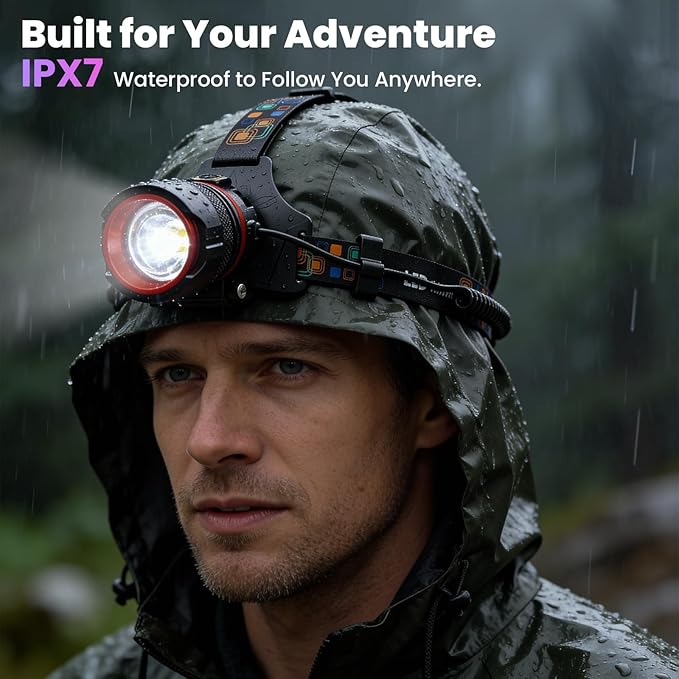 Rechargeable Headlamp, High Lumens Motion Sensor Lamp, Super Bright Headlamp, Waterproof LED Headlamp for Adults, 90° Adjustable Hard Hat Light Fishing/Camping/Hiking/Hunting Headlamp