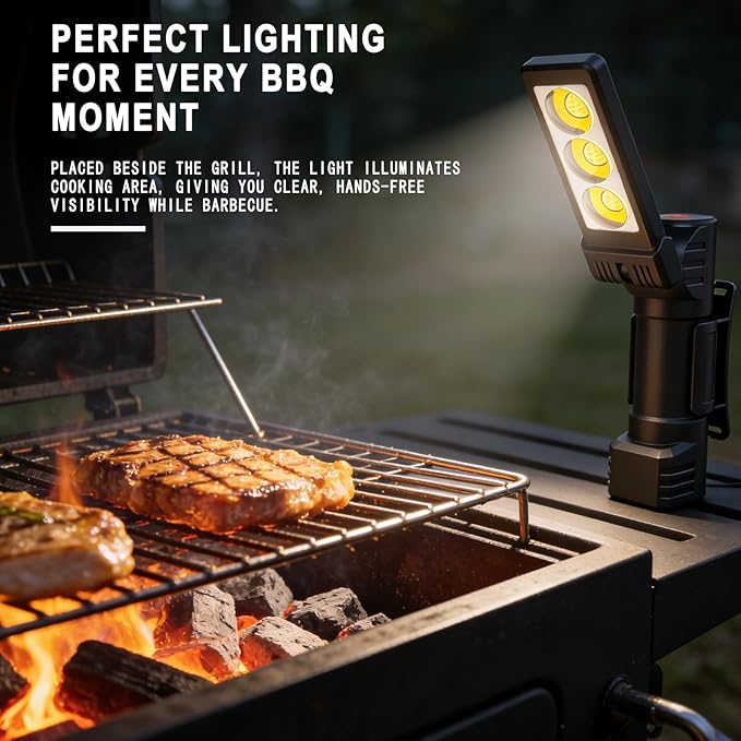 Grill Lights Men Gift Ideas - Magnetic Flashlight BBQ & Smoker Outdoor Kitchen Accessories, Birthday Valentine Fathers Day Stocking Stuffer, Portable Work Headlamp for Camping Repair Barbecue (1-Pack)