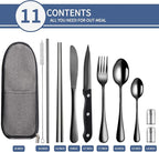 Travel Utensils with Case,Reusable Utensils,Portable Travel Camping Cutlery Set,Stainless Steel Flatware Set,Lunch Boxes Workplace Camping School Picnic (Black)
