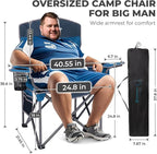 FUNDANGO Oversized Camping Chairs for Adults, Heavy Duty Fold Up Sports Games Lawn Chairs, Extra Wide Big Man Outdoor Chairs with Padded Lumbar Support Backrest, Bag Included for Camp, Outside, Beach