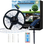 Upgrade Solar Led Strip Lights Outdoor, 20ft Solar Rope Lights Self-Adhesive Waterproof, 8 Mode with Remote Timer and Auto On/Off, Perfect for Deck, Patio, Poolside, Camping Decor, Cold White