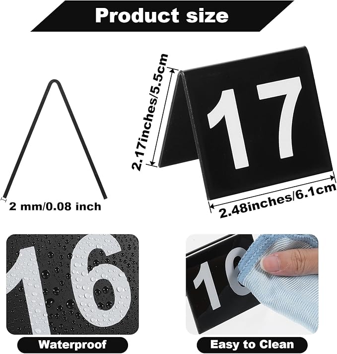 25 Pcs Acrylic Double Sided Table Numbers 1-25, Tent Style Table Tents for Restaurant Wedding Party Banquets Reception Events, Black, 2.48 x 2.17 Inches