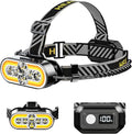 Super Bright Headlamp Rechargeable - 6 LED & 2 COB, 90° Rotating, Digital Power Display, 15 Modes with Red Light, Waterproof for Camping, Hiking, Walking, Running, Mechanic, Emergency
