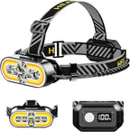 Super Bright Headlamp Rechargeable - 6 LED & 2 COB, 90° Rotating, Digital Power Display, 15 Modes with Red Light, Waterproof for Camping, Hiking, Walking, Running, Mechanic, Emergency