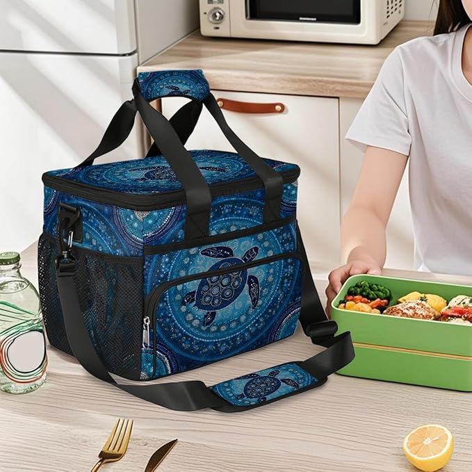 Boho Mandala Turtle Soft Cooler Bag Insulated Lunch Box for Men & Women, Large Leakproof Lunch Bag Portable Beach Cooler for Work, Picnic, Road Trips,Fishing, Travel, Camping,A-3