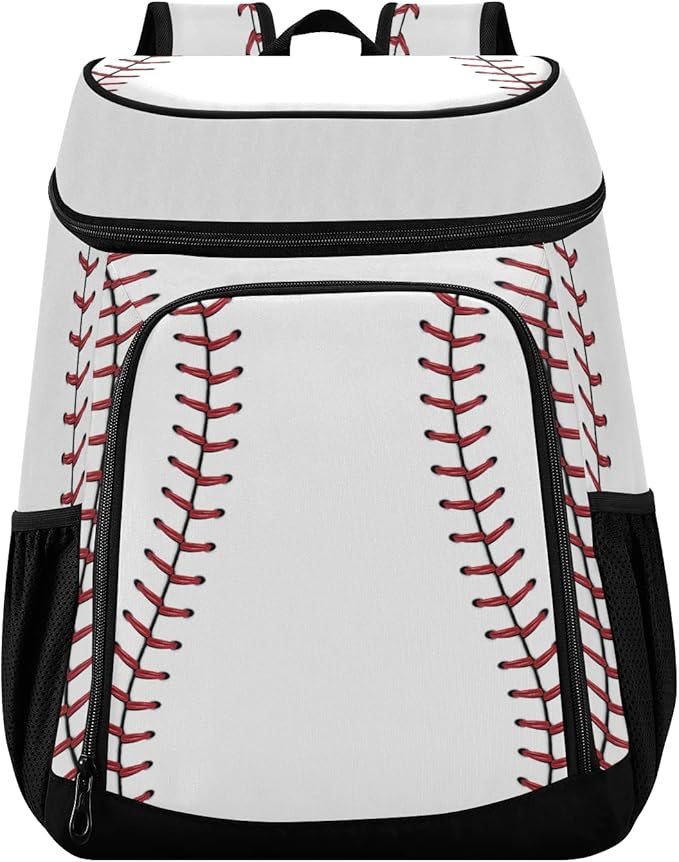 xigua Sport Stripe Baseball Cooler Backpack Leakproof Large Capacity Insulated Backpack Cooler Bag Lunch Bag for Work/Hiking/Camping/Beach/Fishing