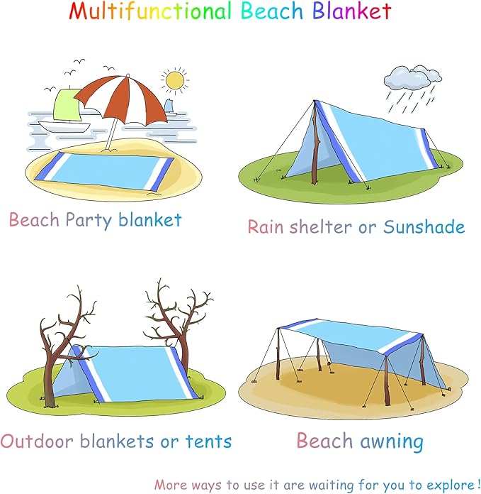 BYDOLL Beach Blanket 78''X110'' Waterproof Sandproof Suits1-7 Adults Oversized Lightweight Large Blanket Picnic Mat for Beach Sand Free Travel Camping Hiking Picnic
