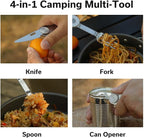 CIVIVI Partake 4-in-1 Camping Utensil, Detachable Stainless Steel Folding Knife, Fork, Spoon & Bottle Opener Multi-Tool, with Waxed Canvas Pouch for Travel Camping Hiking, C24032C-3, Silver