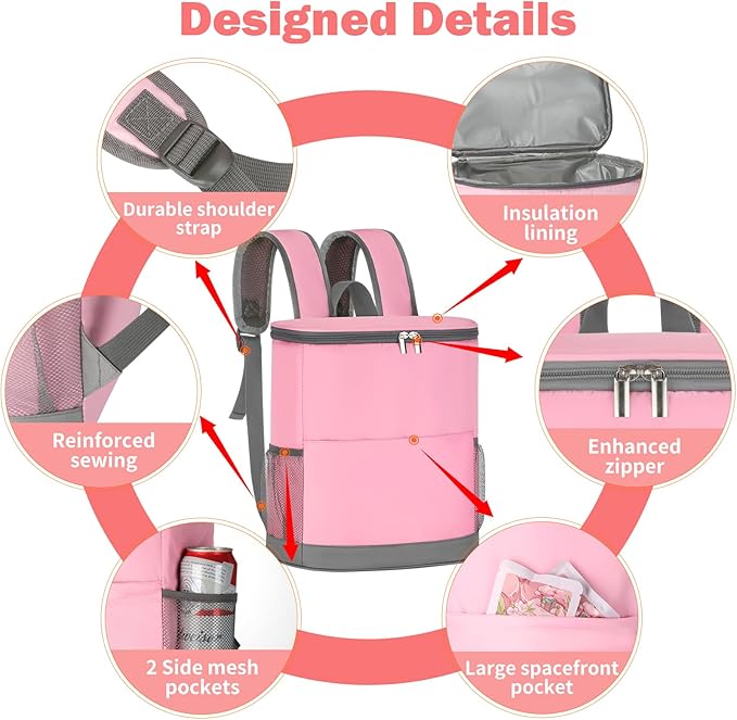 Insulated Cooler Backpack 30 Cans - Leak Proof Beer Backpack Lightweight Cooler Bag for Travel, Camping, Beach, Lunch