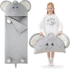 70" 4.2lbs Elephant Thickened Kids Nap Mat for Preschool, Daycare,Kindergarten,Soft Washable for Boys and Girls, 2-in-1 Stuffed Animals Sleeping Bag and Pillow, Sleep Sack for Toddlers
