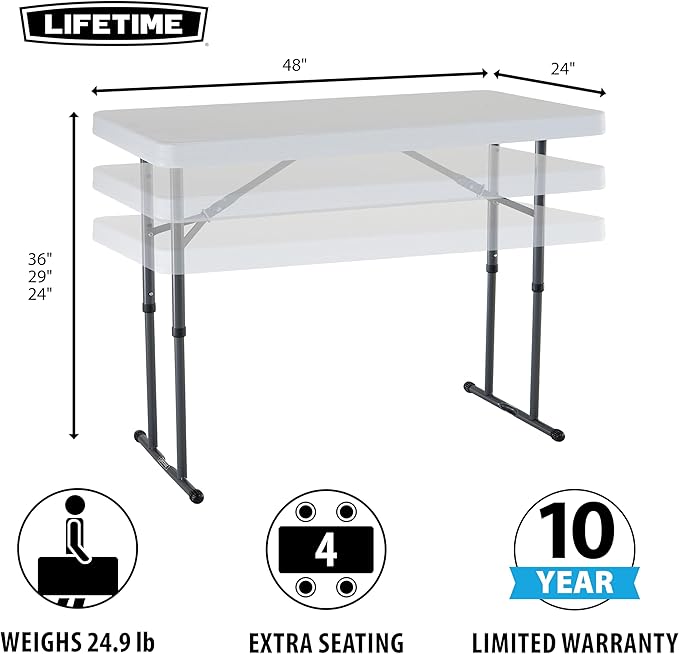 Lifetime Commercial Height Adjustable Folding Utility Table, 4-Foot