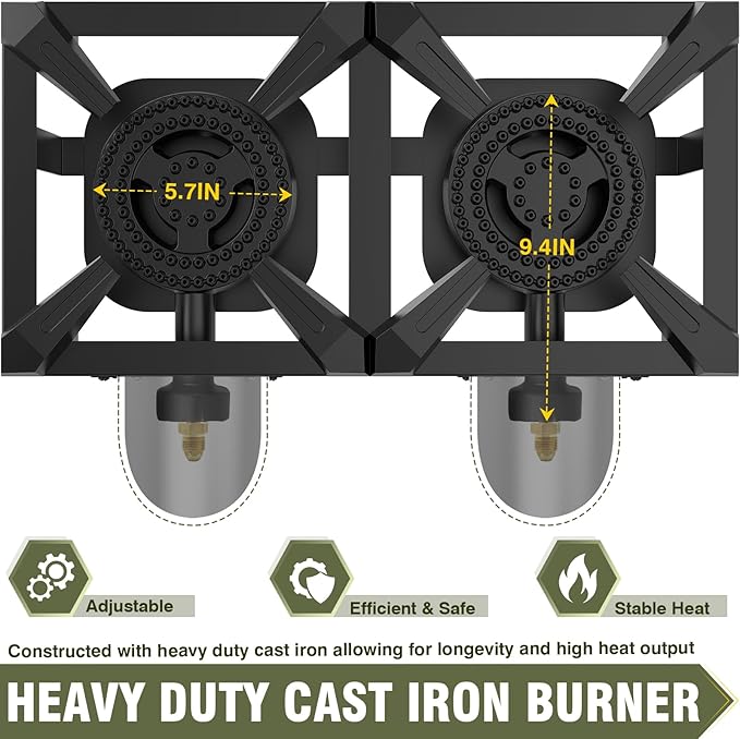 BESTFIRE Double Burner Propane Camping Stove with Independent Control Valves & 5PSI Hose - Heavy Duty Portable Outdoor Cooker for BBQ, Tailgating, and Camping