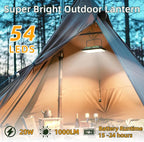 Camping Lantern Rechargeable Camping Lights 20W,1000LM, 6 Modes, Waterproof Camping Essentials with 4 Magnetic Bases, for Emergency, Power Outages, Tent, Hiking, Car Repair, Fishing