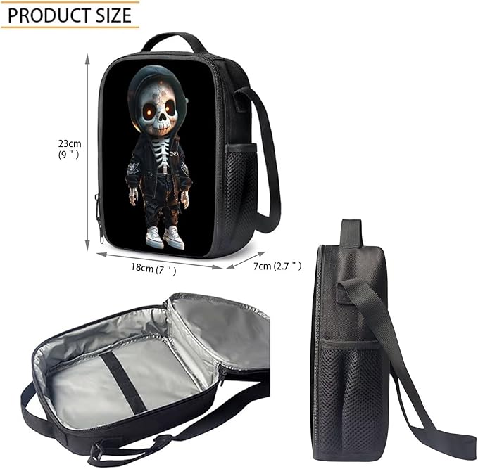 Skull Skeleton Backpack for School Boys 3 in 1 Cute Lightweight Kids Bookbag with Lunch Box 17 Inch Large Capacity Teens School Bags 7 Years Old for Toddler Back to School Travel Daypack