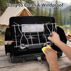 Camping Stove, 2 Burners Propane Portable Camp Stove with Regulator, Push-Button Instant Ignition, Adjustable Burners & Wind Guards for Car BBQ Picnics Outdoor Cooking