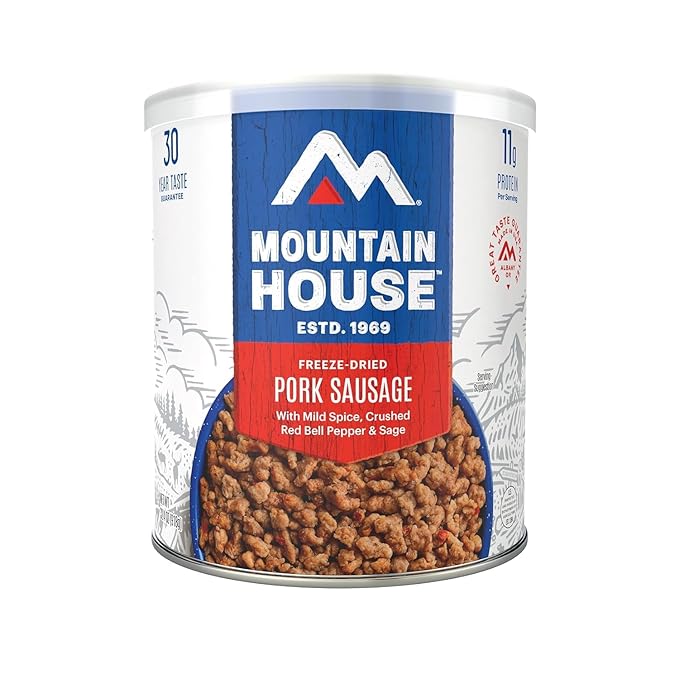 Mountain House Freeze-Dried Pork Sausage #10 Can – 150 Total Servings (6 Cans, 25 Servings Each) – Fully Cooked, Ready-to-Eat Emergency Canned Food Supply – High-Protein Survival Meat for Camping, Hiking & Long-Term Food Storage – 30-Year Taste Guarant...