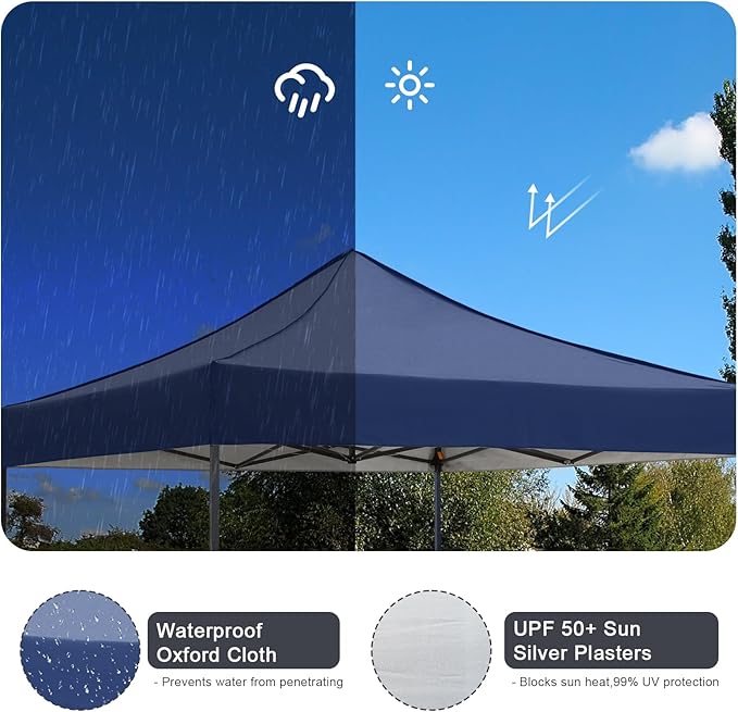 Pop up Canopy Tent with Awning Easy up Canopy with Wheel Bag Heavy Duty Waterproof Canopy Commercial Gazebo Tent for Outdoors Parties Vendors (Navy Blue)