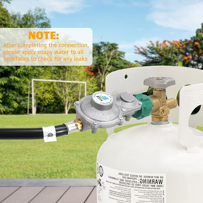GasSaf 3FT 2 Stage Propane Regulator Hose, Propane Regulator with Hose for Dual Fuel Generator, RV Appliance, Gas Stove and More, 3/8 Female Flare Nut