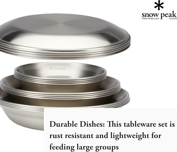 Snow Peak Large Tableware Family Set, Dishes, Plates, Medium and Large Bowls, 16 Piece Set