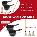 Cast Iron Basting Pot and Sauce Pan Set – Small Cast Iron Melting Pot for Butter, Sauces, Garlic – Perfect for Grilling, Camping, Kitchen & Outdoor Stove Use – Premium BBQ Accessories