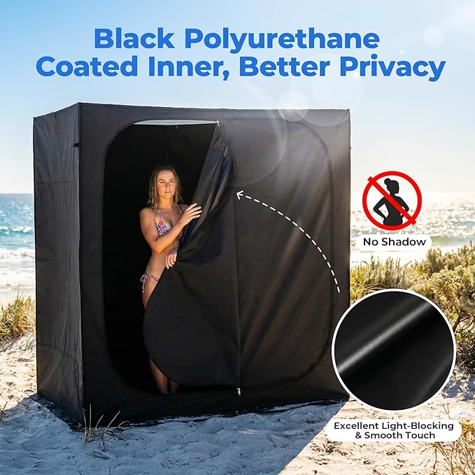 EighteenTek® Shower Tent Camping, 2-Room Portable Changing Room, Outdoor Shower Enclosure, Pop Up Privacy Tent Shelter with Floor & Doors, Waterproof & Lightweight, Camping Toilet Bathroom