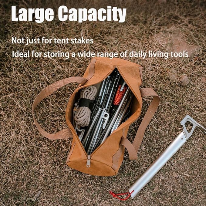 Tent Stakes Bag,Canvas Camping Storage Bags Essentials Accessories Tools Hiking Hunting Gear (Green 40CM)