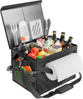 FANGSUN Black Grill Caddy, BBQ Organizer with Lid & Paper Towel Holder, Picnic Griddle Caddy for Outdoor Camping, Barbecue Accessories Organizer, 32L Capacity, Black