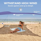 WEKAPO Beach Tent Sun Shelter - Easy Setup Beach Canopy with 4 Sturdy Poles, Extra Large Sandbags and Shovel, 7'8'' Tall, Windproof Sun Shade for Backyard and Camping, UPF 50+ Protection