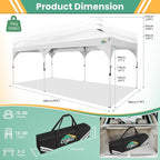 COBIZI 10x20 Pop Up Canopy Tent, Outdoor Party Tent with 4 Sidewalls, 1 Person Easy Set up, Tents for Parties with Fluorescent Strip & 4 Sandbags, Waterproof UPF50+, 3 Adjustable Height, White