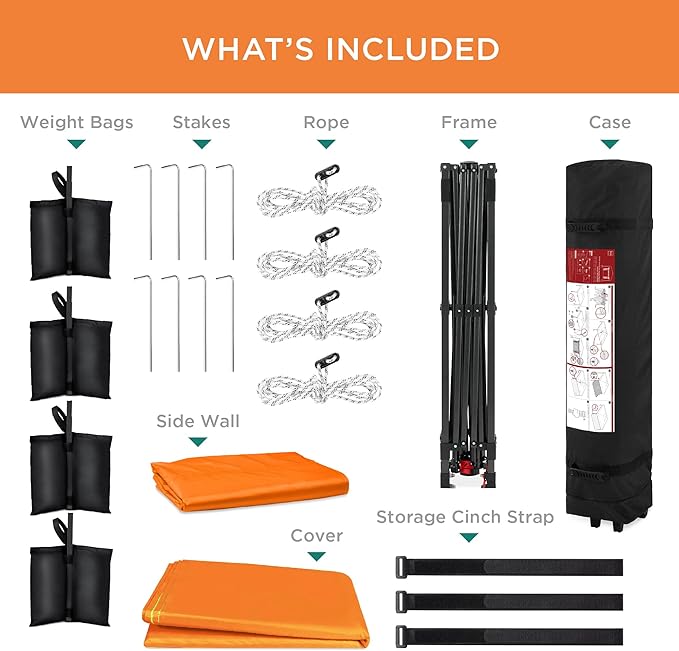 Best Choice Products 10x10ft Pop Up Canopy Tent with Sidewall, 1 Person 1 Minute Set Up, Carry Case, 4 Weight Bags - Orange