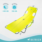 Ostrich Chaise Lounge Outdoor Portable Folding 3 Position Chair for Beach, Patio, Camp, and Pool with Carrying Strap, Neon Green (4 Pack)