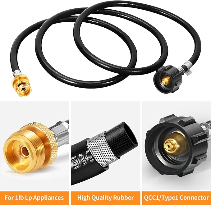 GasSaf 6FT Propane Hose, Propane Adapter Hose 1lb to 20lb Converter, Propane Tank Hose Suitable for Weber Q Grills, Blackstone Griddles, Coleman Stoves, Heaters & More