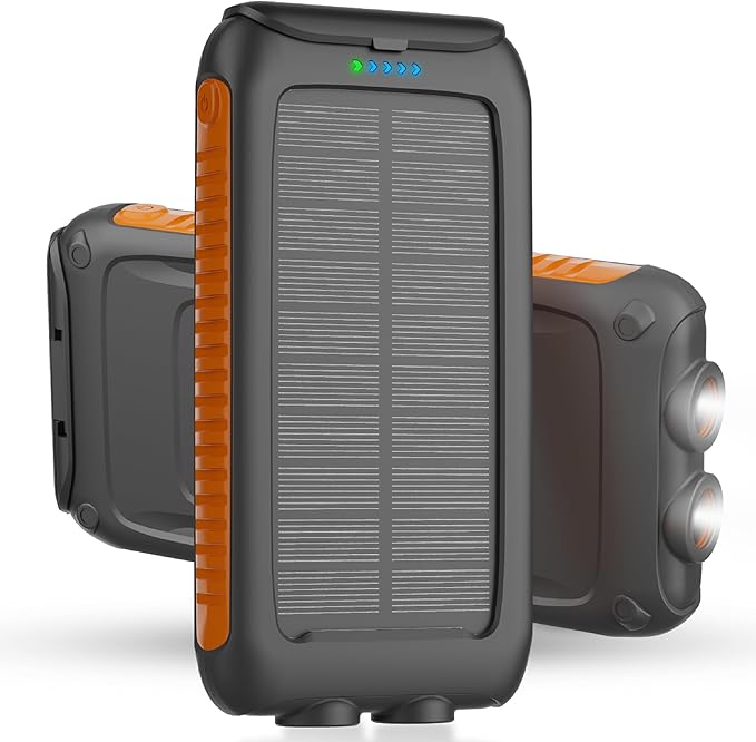 Solar Charger Power Bank 16000mAh Portable Solar Phone Charger with 2 USB-A and Type-C Interface, 15W Fast Charging for iPhone, Samsung etc. Portable Battery Charger with Dual Flashlight for Camping