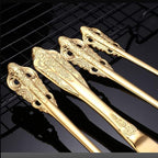 4 Pieces of Stainless Steel Gold-Plated Tableware Mirror Polished Portable Cutlery Set,