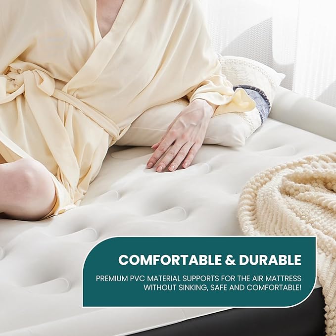 DUMOS Queen Air Mattress - 22" Inflatable Blow Up Airbed with Built-in High Capacity Pump, Double Height, Non-Slip Bottom Design, Weight Capacity 660 lbs Air Bed for Home or Camping