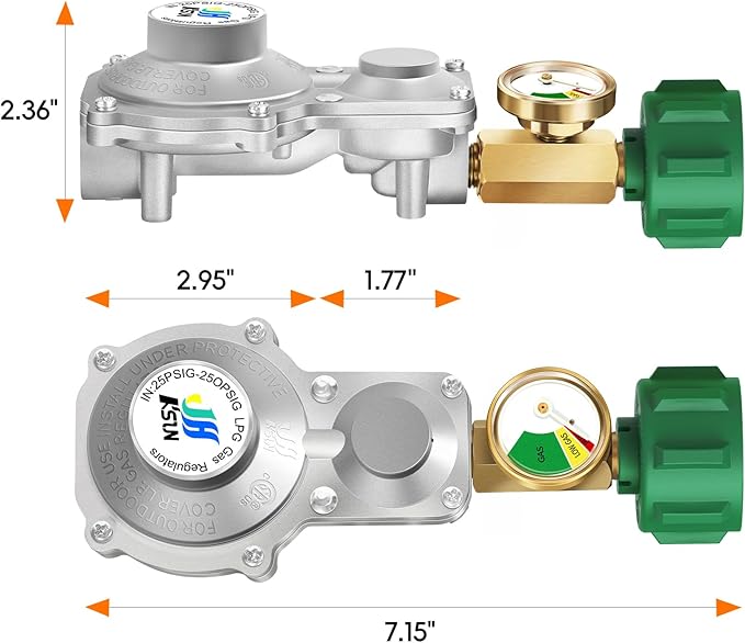 GasSaf 2 Stage Propane Regulator with Gauge for RV, Generator, Camp Stove, Gas Grill, Heater - CSA Certified