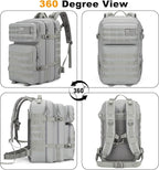 Tactical Backpack 45L Army Military Rucksack, Water Resistant MOLLE Pack, Large 3 Day Bug Out Bag for Men & Women, Durable Outdoor Gear for Hiking, Camping, Hunting, Travel (Grey)