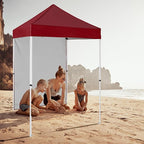 5x5 Pop Up Canopy Tent with One Sidewall, Instant Portable Beach Canopy, Outdoor Tent with Carry Bag for Camping, Sports, Tailgating, Events, Burgundy