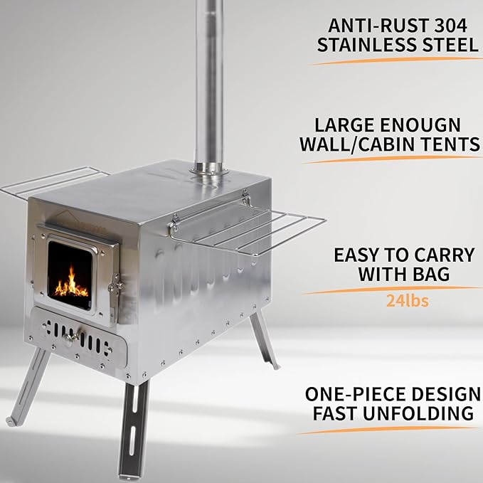 DANCHEL OUTDOOR 4 Season Canvas Yurt Tent with Large Wood Stove, Heavy Duty Bell Tent with Stove Jack 4-8 Person Winter Camping Glamping, 13ft/16.4ft/20ft