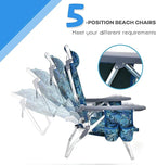 Goplus Beach Chair, Folding Backpack Beach Chairs for Adults with 5 Positions, Head Pillow, Cooler Bag, Towel Bar, Cup Holders, Sunbath Sling Tanning Lounge, Foldable Layout Camping Chairs