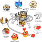 WADEO 6800W Windproof Camping Gas Stove, Small Camping Stove with Piezo Ignition, 1LB Propane Tank Adapter, Butane Adapter for Outdoor Cooking, Picnic, Camping and Hiking