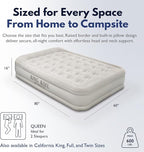 King Koil Luxury Queen Size Air Mattress with High-Speed Built-in Pump, Blow Up Bed Top Side Flocking, Puncture Resistant, Double High Inflatable Airbed Guests or Travel 1-Year Warranty