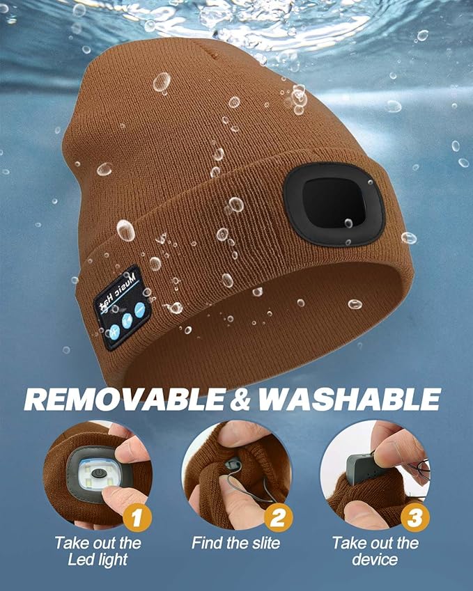 Bluetooth Beanie with Light, USB Rechargeable LED Headlamp Winter Hat, Men Women Valentine's Day Gifts