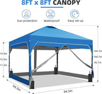 GDY 8x8FT Outdoor Pop Up Canopy Tent with One Push Setup, Easy Setup Gazebo with 4 PVC Transparent Sidewalls for Patio, Parties, Camping, Blue.