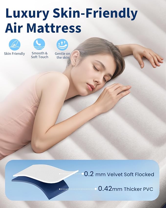 KINGJERRY Queen Air Mattress with Built-in Pump, 18" Raised Comfort Inflatable Mattress with Leak-Proof Air Chamber, 800 lbs Heavy-Duty Support, Thick & Durable Blow Up Bed for Home, Guests & Camping