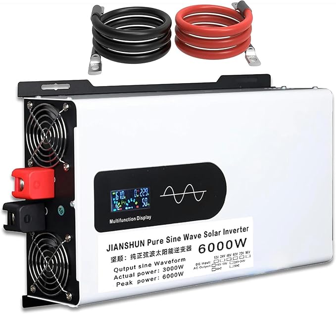 Inverters 6000W 12V/24V/48V/60V/72V DC to 110V/220V AC Voltage Converter for Home RV Truck Car Camping Solar, with Socket